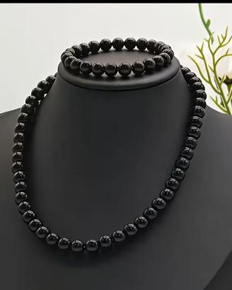 Parure collana bracciale onice agata nera NUOVA 