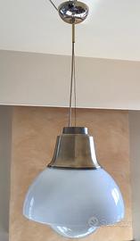 Lampadario anni 50 ottone e doppio vetro