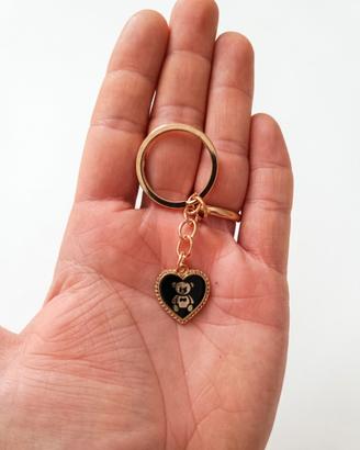 Portachiavi Cuore con Orsetto - Oro e Nero