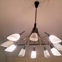 LAMPADARIO VINTAGE 10 FIAMME CON COPPE OPALINE