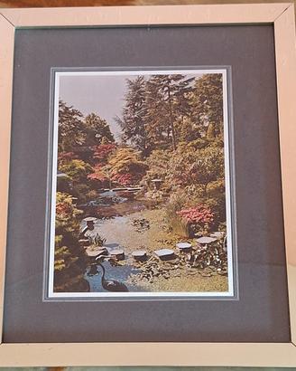 Quadro Lamina Metallo Airone Giardino 28x33 Vintag