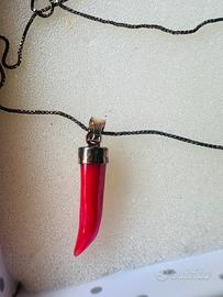 Collana in argento 925 con corno portafortuna