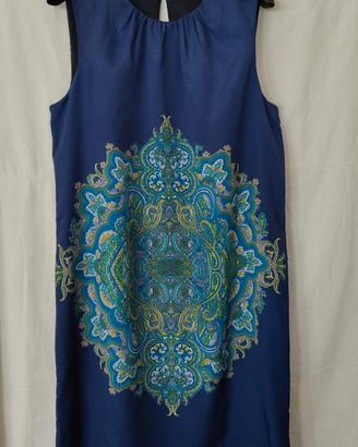 Abito Zara, smanicato, blu, disegno, taglia L