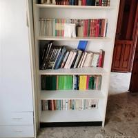 Libreria a ripiani bianca con zoccolo marrone