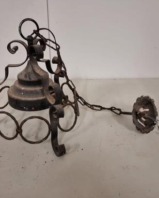 LAMPADARIO FERRO BATTUTO DA SOFFITTO ALTO 88 CM