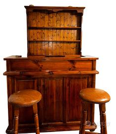Piano Bar in noce con Bottigliera e 2 Sgabelli