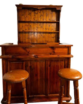 Piano Bar in noce con Bottigliera e 2 Sgabelli