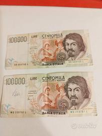 Banconote Lire 100.000 serie Caravaggio