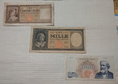3 banconote 500, 1000 lire 1 e 2 tipo