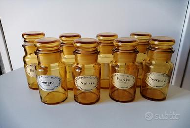 N. 8 barattoli vetro ambrato Vintage