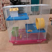 Gabbia per criceti 2 piani con ruota, casetta