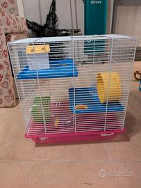 Gabbia per criceti 2 piani con ruota, casetta