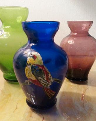 Vetro Murano, tre vasetti colorati