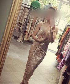 Abito Gold da Cocktail Sexy con Paillettes