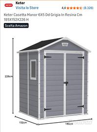 Keter Casetta Manor 6X5 Dd Grigia In Resina Cm 185