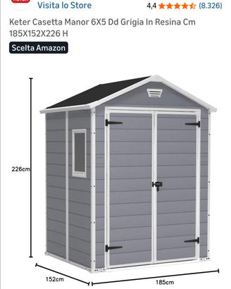 Keter Casetta Manor 6X5 Dd Grigia In Resina Cm 185