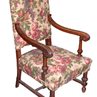 Poltrona in legno e stoffa a fiori con imbottitura