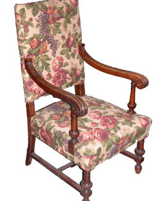 Poltrona in legno e stoffa a fiori con imbottitura