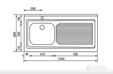 Lavello da appoggio rossana acciaio inox 120x60