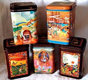 Lotto 5 Scatole in Latta  Collezione Pocket Coffee