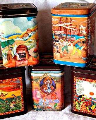Lotto 5 Scatole in Latta  Collezione Pocket Coffee
