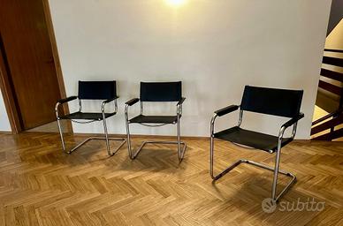 Sedie nero cuoio stile Thonet Mart Stam