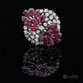 ANELLO VINTAGE IN ORO 18KT DIAMANTI 0.40 CT RUBINI