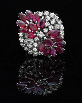 ANELLO VINTAGE IN ORO 18KT DIAMANTI 0.40 CT RUBINI