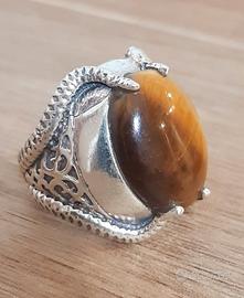 anello argento uomo 925 solitario occhio di tigre 