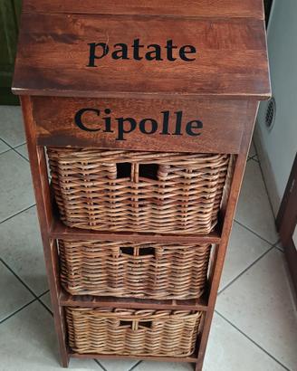Mobile Dispensa porta patate e cipolle in legno