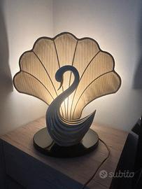 Lampada Cigno Ceramica Oro Paralume Conchiglia