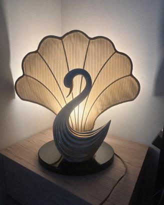 Lampada Cigno Ceramica Oro Paralume Conchiglia