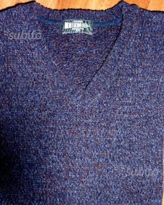 Morbido maglione color blu/viola ciniglia cotone