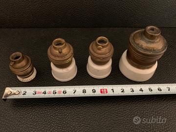 4 portalampade anni '50 in porcellana e ottone