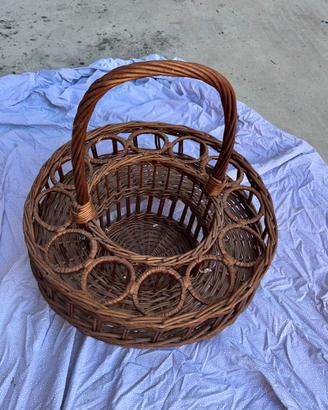 Cesta portabottiglie vintage in vimini – Ø 40 cm