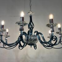 Lampadario vetro soffiato ottanio/trasparente
