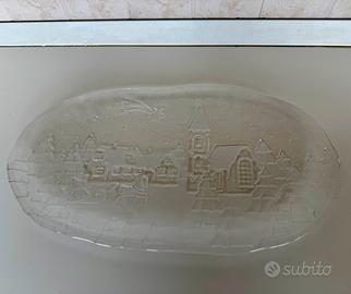 Vassoio vintage natalizio in vetro satinato anni70