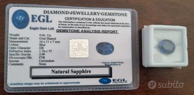 Zaffiro naturale 9,00 Ct certificato taglio ovale