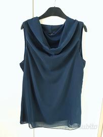 Top OVS con scollo a fontana blu notte