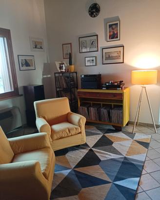 grande tappeto pelo corto giallo e grigio