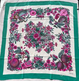 GUCCI-foualrd vintage, floreale/frutta bordo verde
