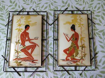 Coppia di quadri (lui e lei) vintage anni 60.