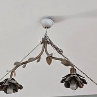 Lampadario artigianale vintage in ottone floreale