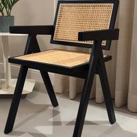 4 Sedie da pranzo in legno nero e rattan nordiche