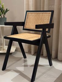 4 Sedie da pranzo in legno nero e rattan nordiche