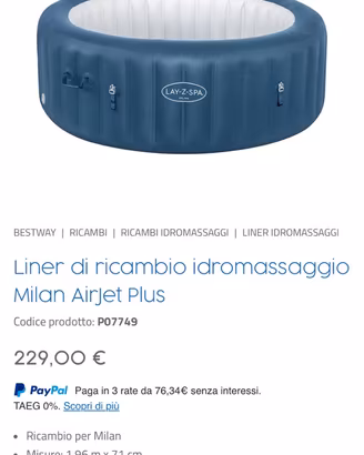 Liner di Ricambio per Idromassaggio Bestway