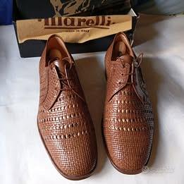 Scarpe uomo trecciate in cuoio marrone, numero 39