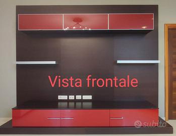 mobile parete soggiorno con mensole illuminate