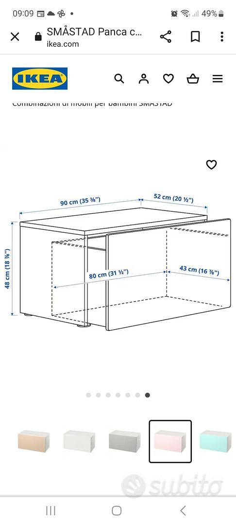 SMÅSTAD panca con contenitore giocattoli, bianco/bianco, 90x52x48