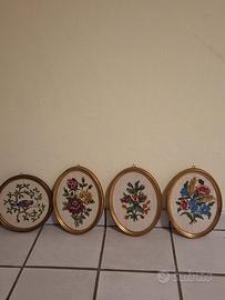 set 4 quadretti vintage oval a punto croce